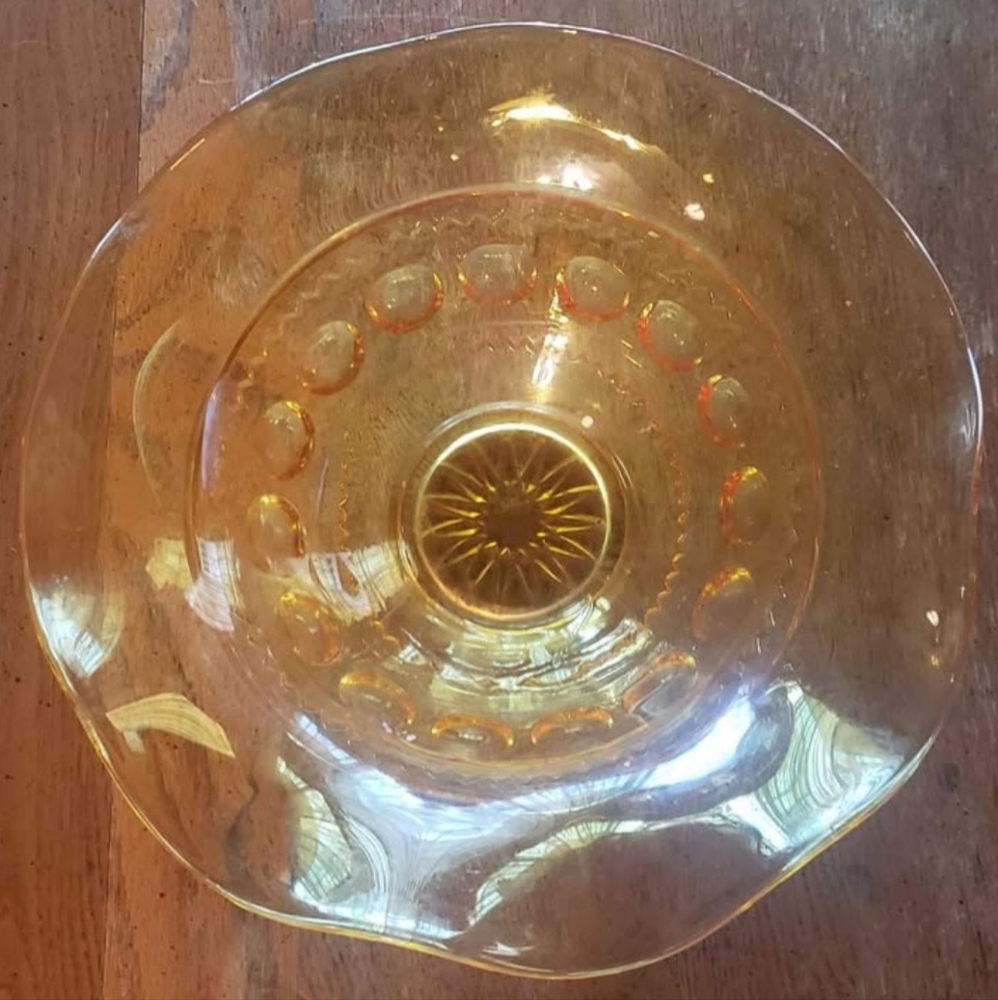 Vintage MCM Bartlett Collins Amber Pressed Glass Serving Bowl
